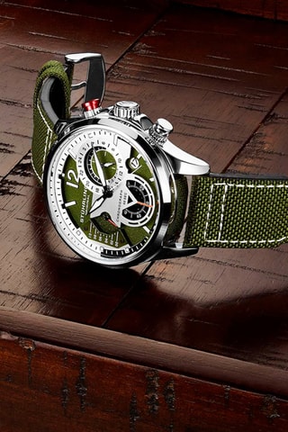 Montre à quartz en cuir et tissu nato Aviator - Chronographe - Kaki et argenté