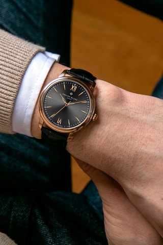 Montre à quartz en cuir - Noir et doré rose