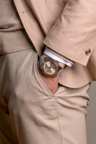 Montre à quartz en cuir - 
Gris et doré rose