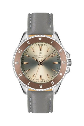 Montre à quartz en cuir - 
Gris et doré rose