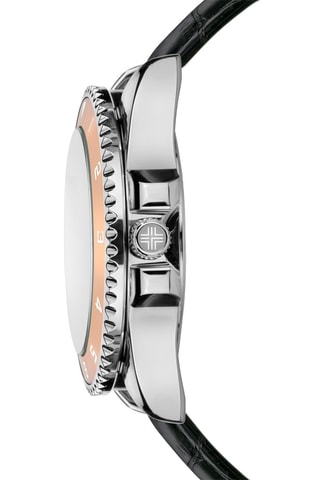 Montre à quartz en cuir - 
Noir et rose doré