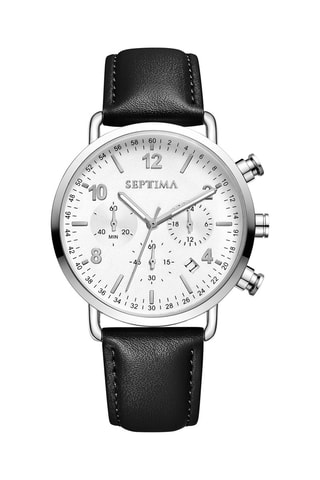 Montre à quartz en cuir - Chronographe - Noir et argenté