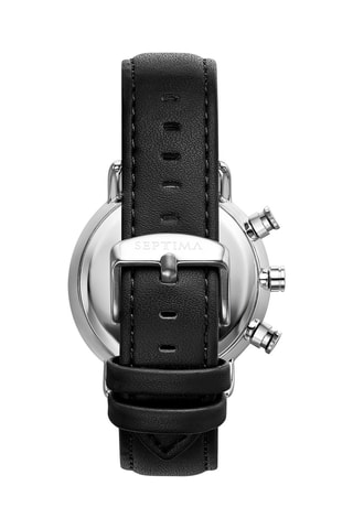 Montre à quartz en cuir - Chronographe - Noir et argenté