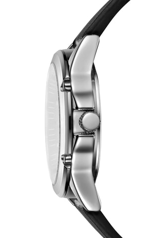 Montre à quartz en cuir - Noir et argenté