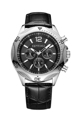 Montre à quartz en cuir - Chronographe - Noir et argenté