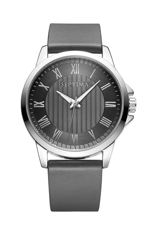 Montre à quartz en cuir - Gris foncé et argenté