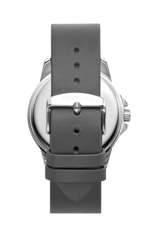 Montre à quartz en cuir - Gris foncé et argenté