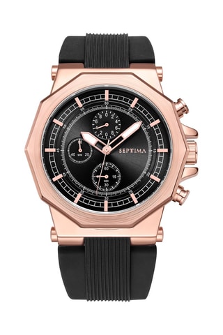 Montre à quartz en silicone - Chronographe - Noir et doré rose