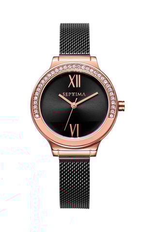 Montre à quartz en acier - Noir et doré rose