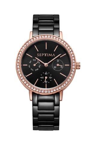 Montre à quartz en acier - Noir et doré rose
