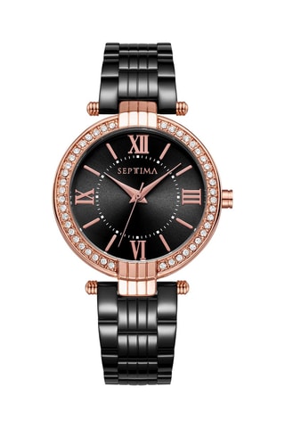 Montre à quartz en acier - Noir et doré rose