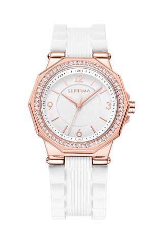 Montre à quartz en silicone - Blanc et doré rose