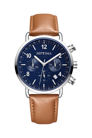 Montre à quartz en cuir - Chronographe - Camel et argenté