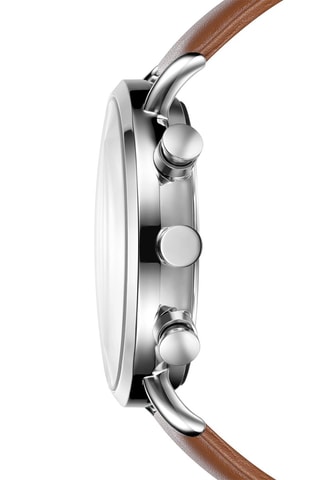 Montre à quartz en cuir - Chronographe - Camel et argenté