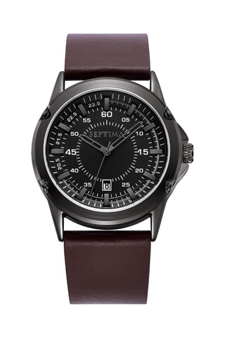 Montre à quartz en cuir - Marron  et noir