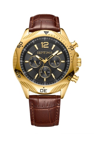 Montre à quartz en cuir - Chronographe - Marron et doré