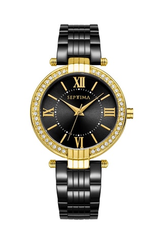 Montre à quartz en acier - Noir et doré 