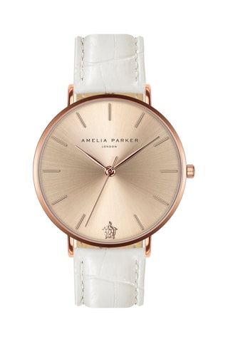 Montre à quartz en cuir Gold Sky - Blanc et doré rose