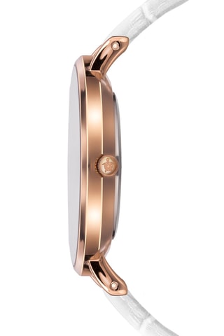Montre à quartz en cuir Gold Sky - Blanc et doré rose