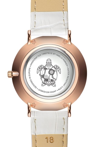Montre à quartz en cuir Gold Sky - Blanc et doré rose