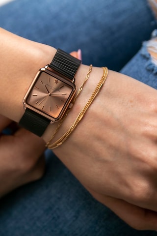 Montre à quartz en acier Gold Plaza - Noir et doré rose