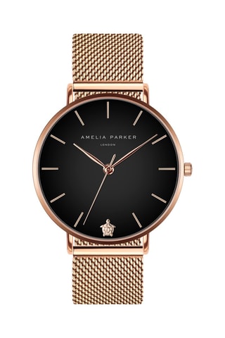 Montre à quartz en acier Midnight Moon - Doré rose et noir