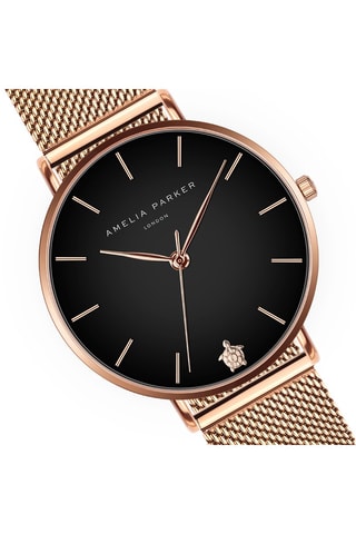 Montre à quartz en acier Midnight Moon - Doré rose et noir