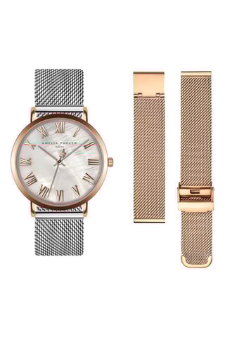 Coffret montre à quartz et 2 bracelets en acier et nacre