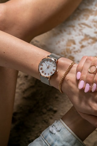 Coffret montre à quartz et 2 bracelets en acier et nacre