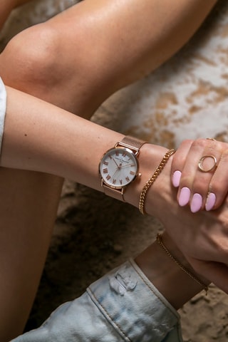 Coffret montre à quartz et 2 bracelets en acier et nacre