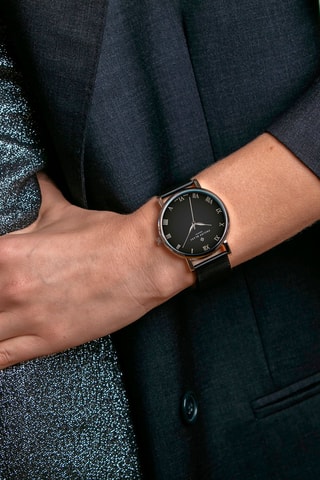 Reloj de cuarzo de acero - Negro y plateado