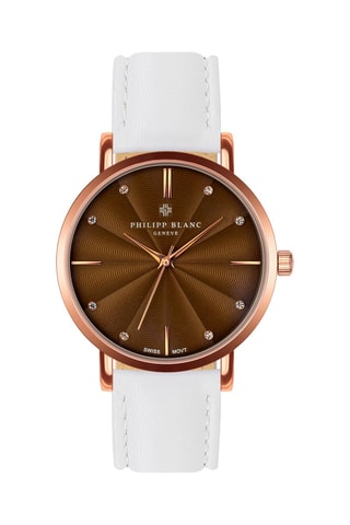 Montre à quartz en cuir  - Blanc et doré rose
