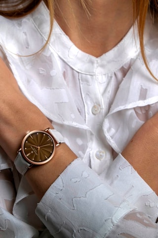 Montre à quartz en cuir  - Blanc et doré rose