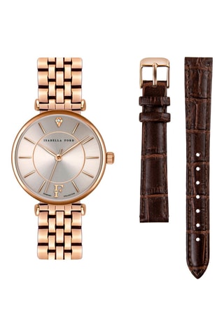 Coffret montre à quartz et bracelets en acier et cuir