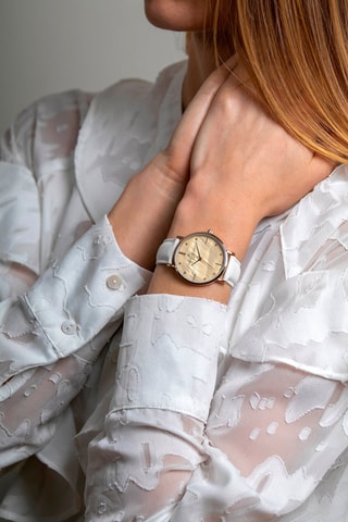 Montre à quartz en cuir  - Blanc et doré rose