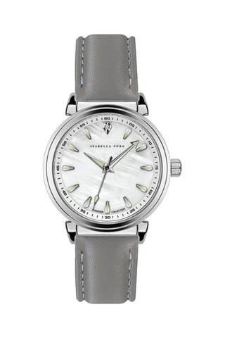 Montre à quartz en cuir et diamant - Gris et argenté