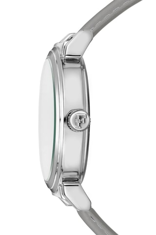 Montre à quartz en cuir et diamant - Gris et argenté
