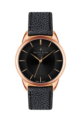 Montre à quartz en cuir - Noir et doré rose