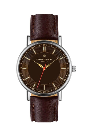 Montre à quartz en cuir - Marron et argenté