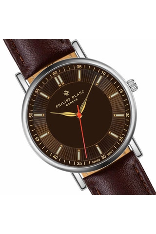 Montre à quartz en cuir - Marron et argenté