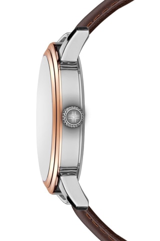 Montre à quartz en cuir - Marron et doré rose