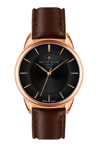 Montre à quartz en cuir   - Marron et doré rose