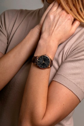 Montre à quartz en cuir   - Marron et doré rose