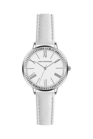 Montre à quartz en cuir - Blanc et argenté  - Emily Westwood