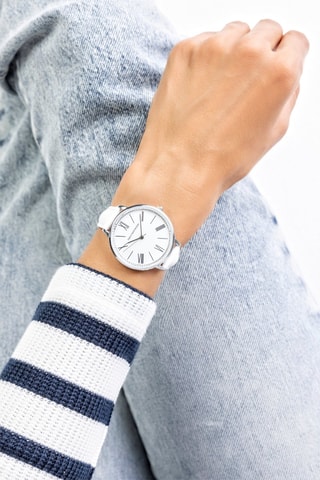 Montre à quartz en cuir - Blanc et argenté  - Emily Westwood