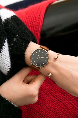 Montre à quartz en cuir - Marron et doré rose - Emily Westwood