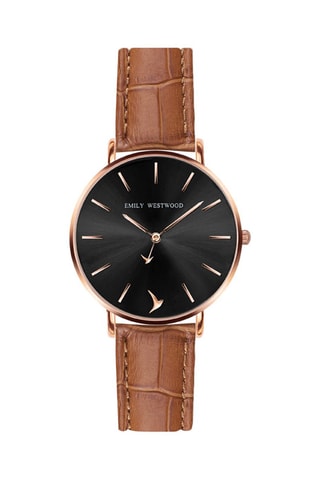 Montre à quartz en cuir - Marron et doré rose - Emily Westwood