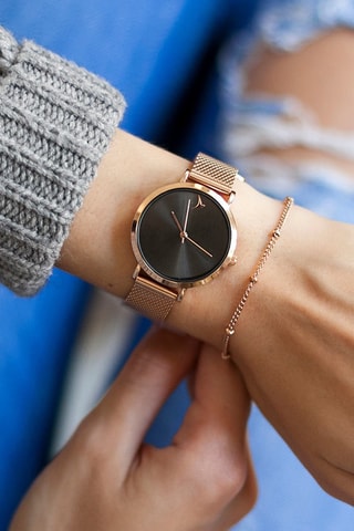 Montre à quartz en acier - Doré rose et noir - Emily Westwood