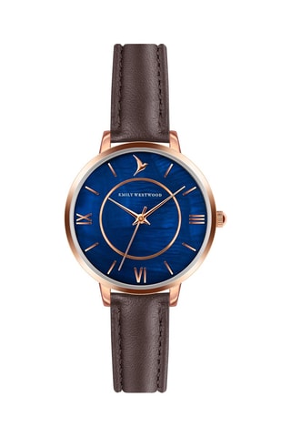 Montre à quartz en cuir - Marron et doré rose  - Emily Westwood