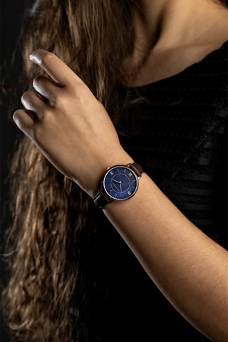 Montre à quartz en cuir - Marron et doré rose  - Emily Westwood